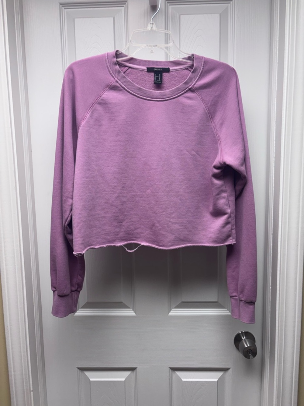 Forever 21 Purple Cropped Sweatshirt Raw Hem Size M